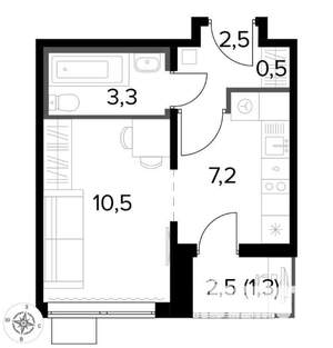 Студия квартира, на длительный срок, 23м2, 10/24 этаж