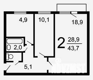 2-к квартира, на длительный срок, 44м2, 5/5 этаж