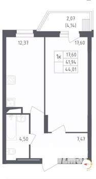 1-к квартира, на длительный срок, 44м2, 9/12 этаж