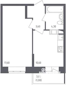 1-к квартира, на длительный срок, 38м2, 5/17 этаж