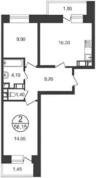 2-к квартира, на длительный срок, 60м2, 3/17 этаж