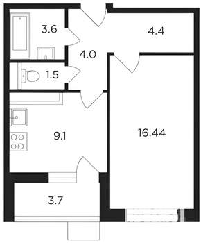 2-к квартира, на длительный срок, 41м2, 2/12 этаж