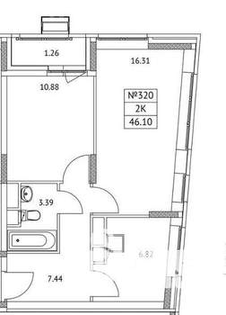 2-к квартира, на длительный срок, 44м2, 16/17 этаж