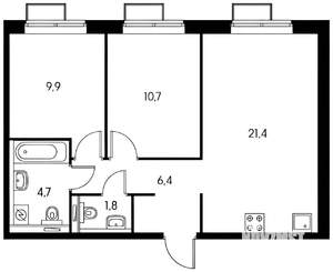 2-к квартира, на длительный срок, 56м2, 13/25 этаж