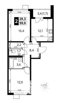 2-к квартира, на длительный срок, 59м2, 7/23 этаж