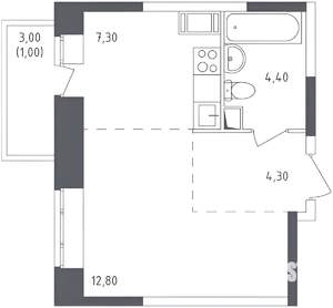 1-к квартира, на длительный срок, 32м2, 4/17 этаж
