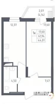 1-к квартира, на длительный срок, 44м2, 9/12 этаж