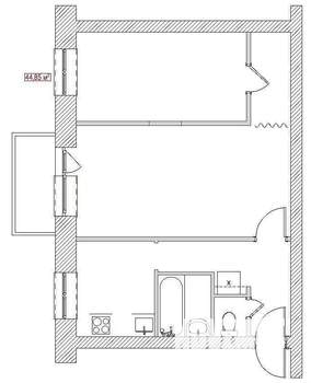 2-к квартира, на длительный срок, 44м2, 2/5 этаж