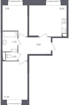 2-к квартира, на длительный срок, 55м2, 10/17 этаж