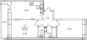 2-к квартира, на длительный срок, 57м2, 12/18 этаж