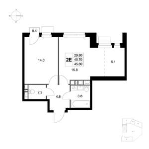 2-к квартира, вторичка, 46м2, 4/6 этаж