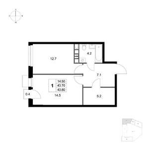 1-к квартира, вторичка, 44м2, 2/4 этаж