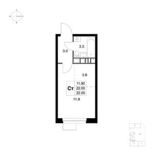 Студия квартира, вторичка, 22м2, 2/6 этаж