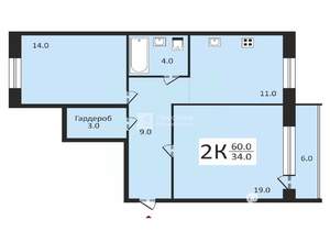 2-к квартира, вторичка, 60м2, 3/17 этаж