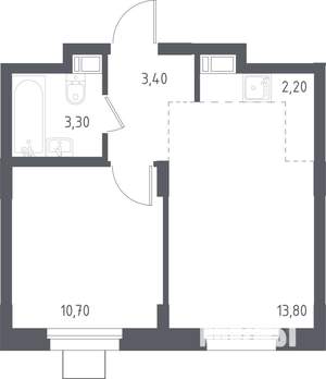 1-к квартира, строящийся дом, 34м2, 14/17 этаж