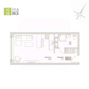 Студия квартира, строящийся дом, 27м2, 10/12 этаж