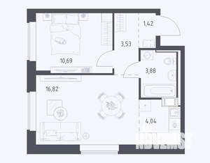 1-к квартира, сданный дом, 40м2, 3/17 этаж