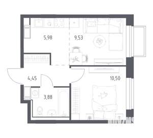1-к квартира, вторичка, 34м2, 12/17 этаж