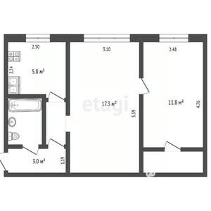 2-к квартира, вторичка, 44м2, 1/5 этаж