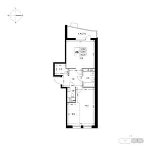 2-к квартира, строящийся дом, 56м2, 4/8 этаж