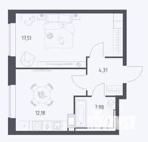 1-к квартира, сданный дом, 38м2, 12/17 этаж