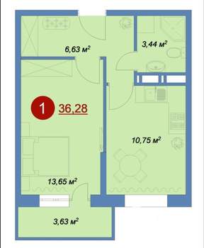 1-к квартира, вторичка, 36м2, 14/17 этаж