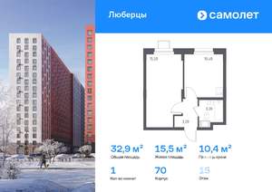 1-к квартира, вторичка, 33м2, 15/17 этаж