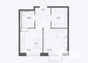 1-к квартира, сданный дом, 35м2, 17/17 этаж