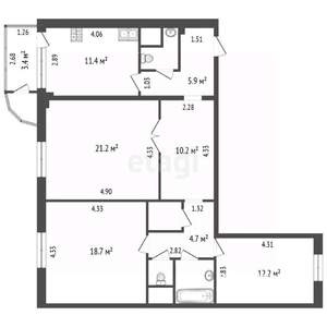 3-к квартира, вторичка, 94м2, 14/17 этаж