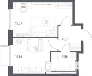 1-к квартира, строящийся дом, 35м2, 6/17 этаж