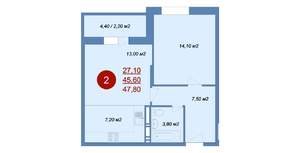 2-к квартира, вторичка, 48м2, 13/17 этаж