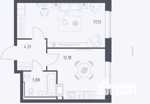 1-к квартира, вторичка, 38м2, 5/17 этаж