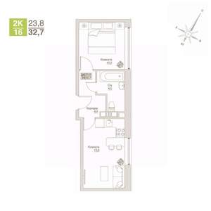 2-к квартира, строящийся дом, 33м2, 10/12 этаж