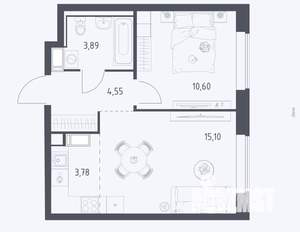 1-к квартира, вторичка, 38м2, 3/17 этаж