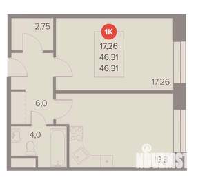 1-к квартира, вторичка, 46м2, 14/22 этаж