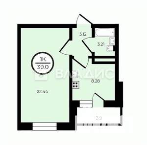 1-к квартира, вторичка, 37м2, 8/17 этаж