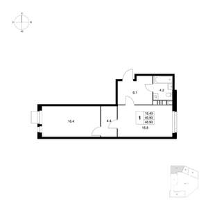 1-к квартира, вторичка, 49м2, 3/4 этаж