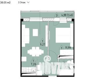 2-к квартира, строящийся дом, 39м2, 3/4 этаж