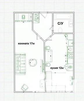 1-к квартира, вторичка, 35м2, 1/3 этаж