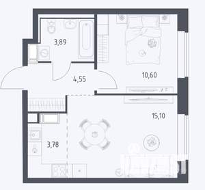 1-к квартира, сданный дом, 38м2, 9/17 этаж