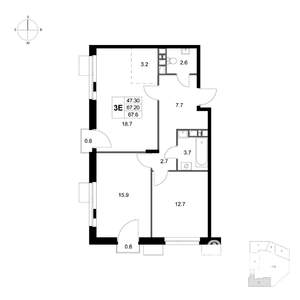 3-к квартира, вторичка, 68м2, 2/7 этаж