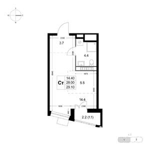 Студия квартира, вторичка, 29м2, 6/8 этаж