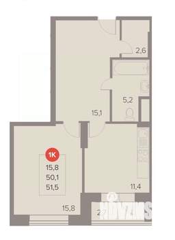 1-к квартира, вторичка, 52м2, 5/22 этаж