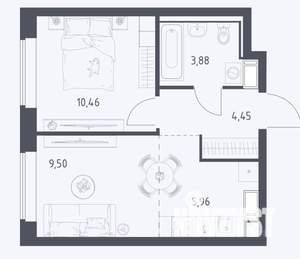 1-к квартира, вторичка, 34м2, 3/17 этаж