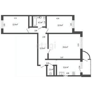 3-к квартира, вторичка, 80м2, 13/17 этаж
