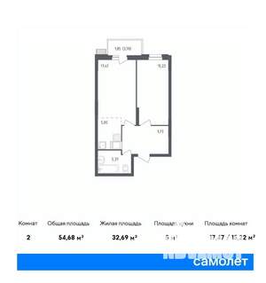 1-к квартира, вторичка, 55м2, 3/12 этаж