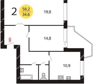 2-к квартира, вторичка, 56м2, 3/16 этаж