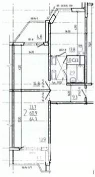 2-к квартира, вторичка, 64м2, 10/25 этаж