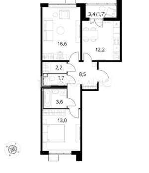 2-к квартира, вторичка, 60м2, 15/25 этаж
