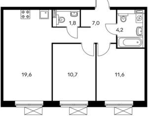 3-к квартира, вторичка, 54м2, 2/16 этаж